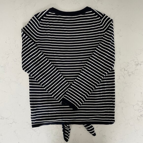 Talbots Petites LS Tie Detail Crew Nk Striped Cotton Tencel Top Navy Wht Sz SP - Picture 5 of 10